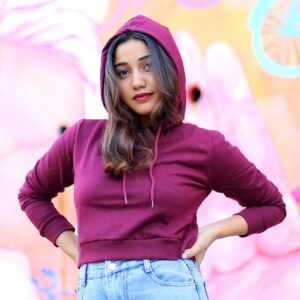 Buy maroon Women Crop Hoodie Online at goatprints